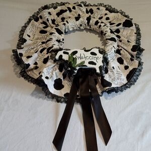 Cow Print Welcome Wreath with Black Lace